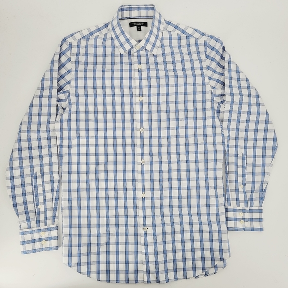 Banana Republic Men's Slim Fit Blue White Black Check Dress Shirt Long Sleeve - Picture 3 of 4